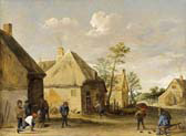 peasants bowling in a village street